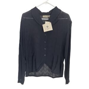 Vintage Sheer Embroidered Black Blouse M NWT Romantic Whimsigoth Button Down